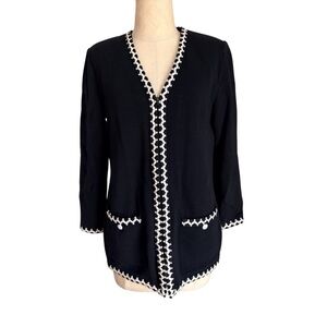 St. John Knits By Marie Gray Jacket Black White Zip Pull Size PM Pockets